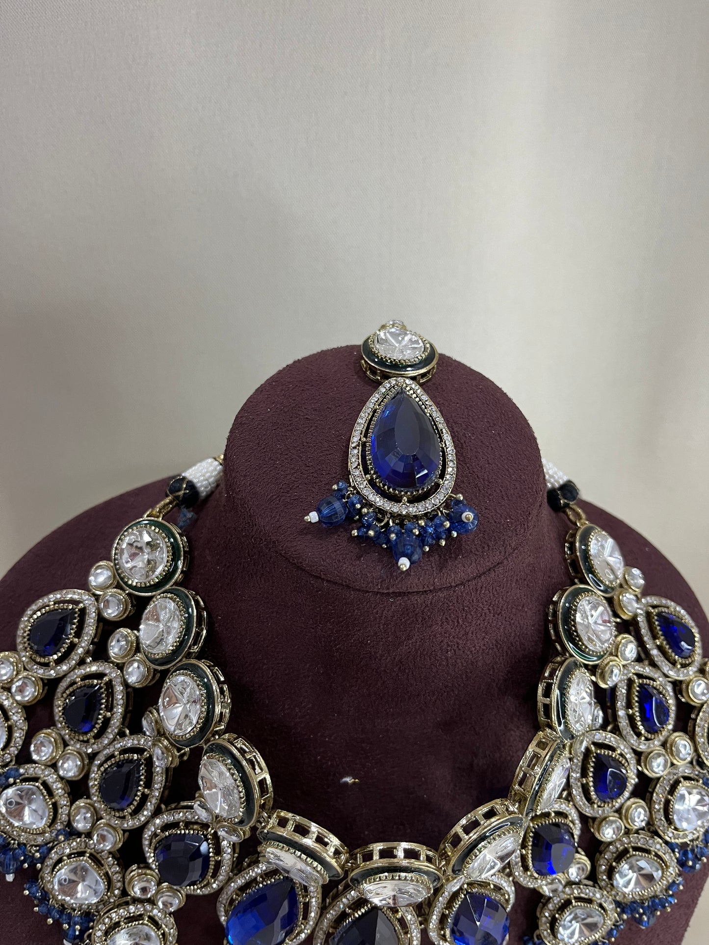 Royal Blue Semi Bridal Necklace Set - Royal Blue