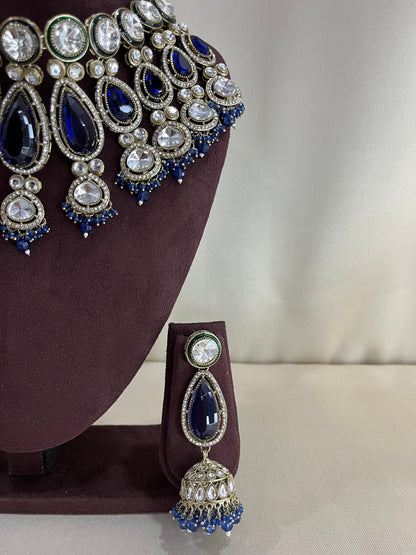 Royal Blue Semi Bridal Necklace Set - Royal Blue
