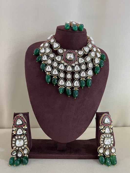 Moissanite Full Bridal Necklace Set - Emerald