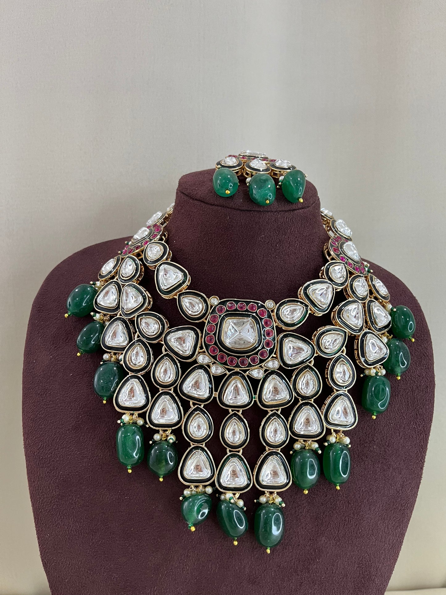 Moissanite Full Bridal Necklace Set - Emerald