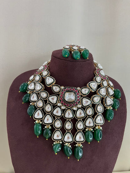 Moissanite Full Bridal Necklace Set - Emerald