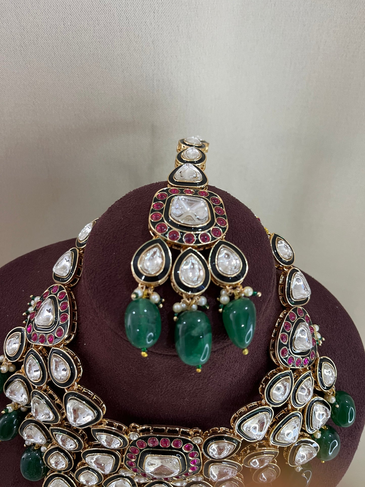 Moissanite Full Bridal Necklace Set - Emerald