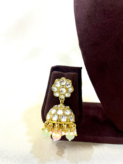 Kundan Necklace Choker Set - Pink & Mint