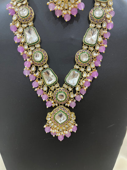 Kundan Necklace Set - Purple Beads