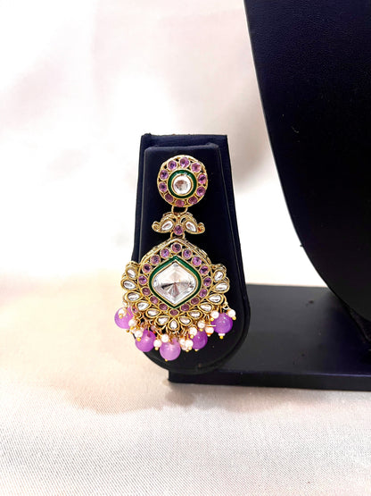 Kundan Necklace Set - Purple Beads