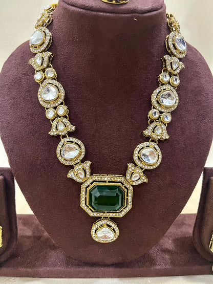 Kundan Necklace Set - Green Dublet