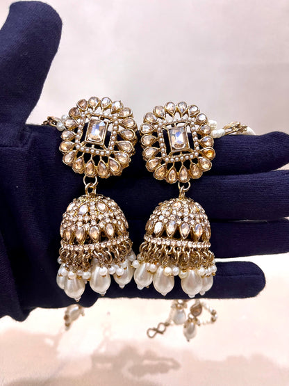 AD Necklace Set With Chain Earings - Pearl