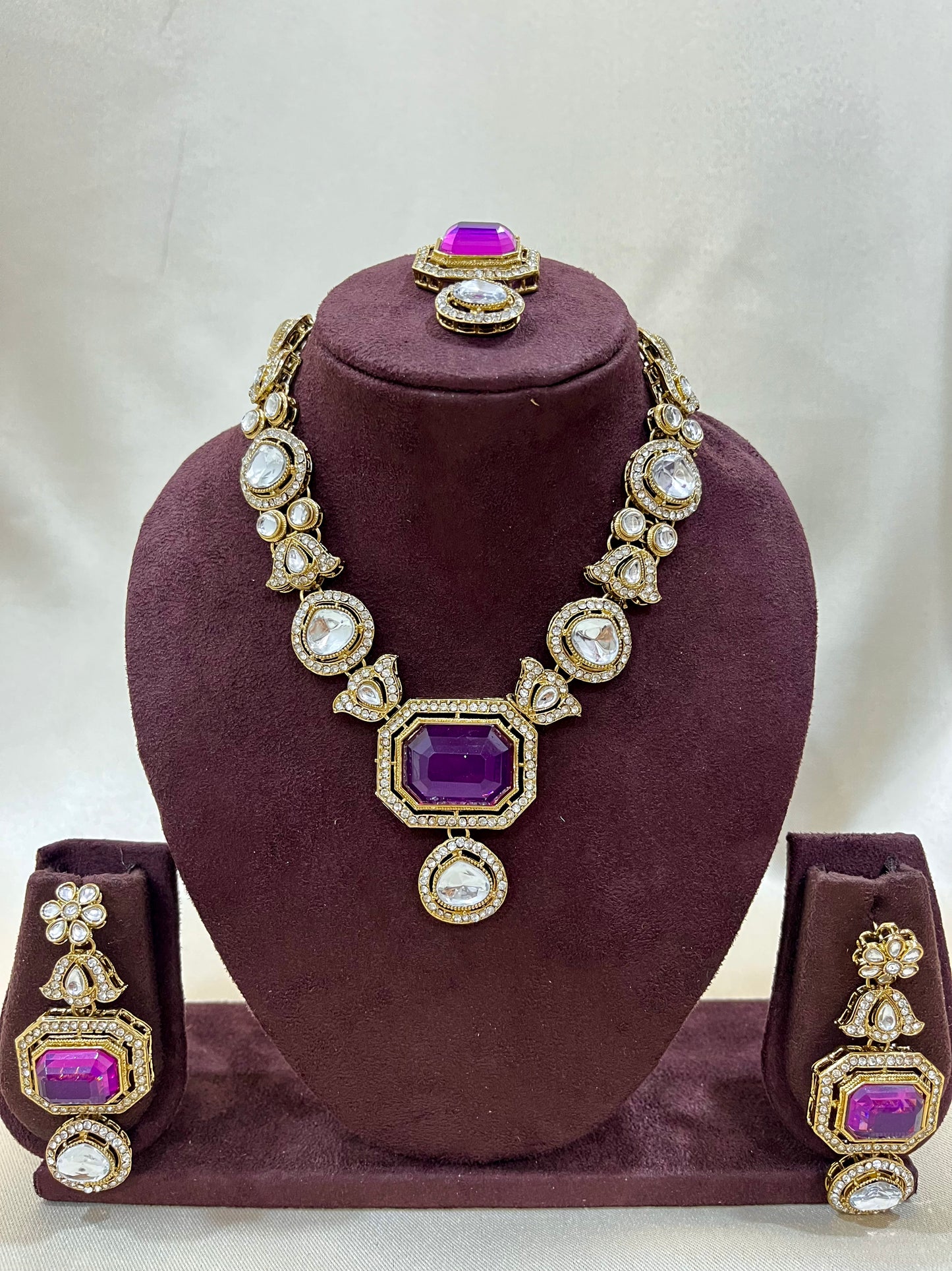 Kundan Necklace Set - Purple Dublet