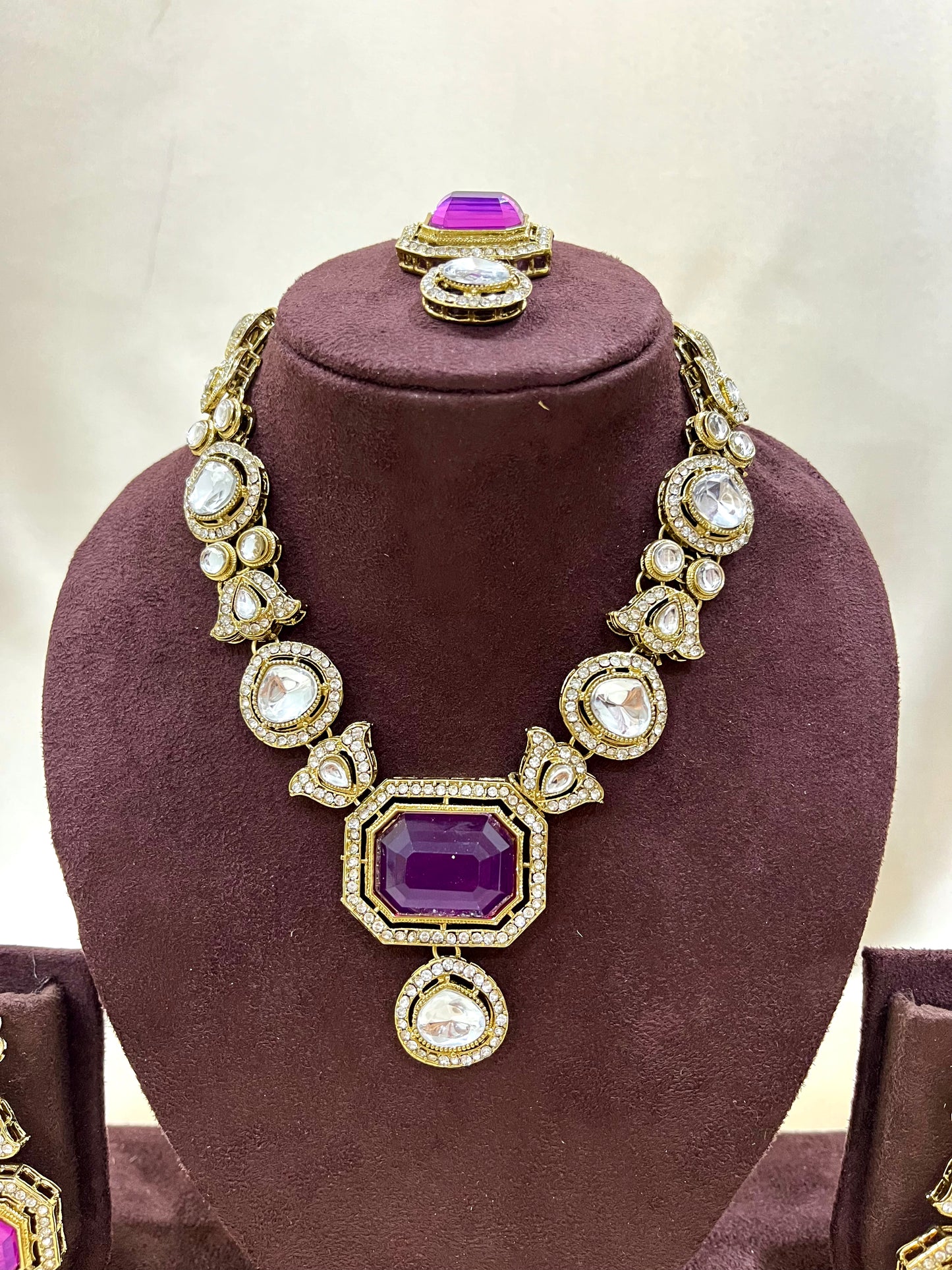 Kundan Necklace Set - Purple Dublet