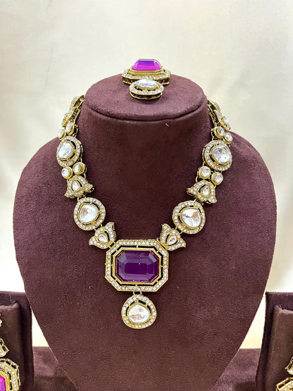 Kundan Necklace Set - Purple Dublet