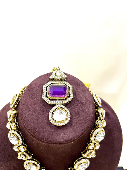 Kundan Necklace Set - Purple Dublet