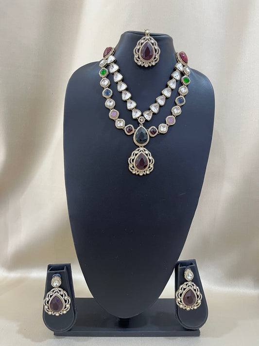 Kundan Necklace Set - Multi Color Dublet