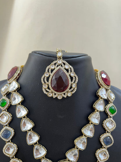 Kundan Necklace Set - Multi Color Dublet