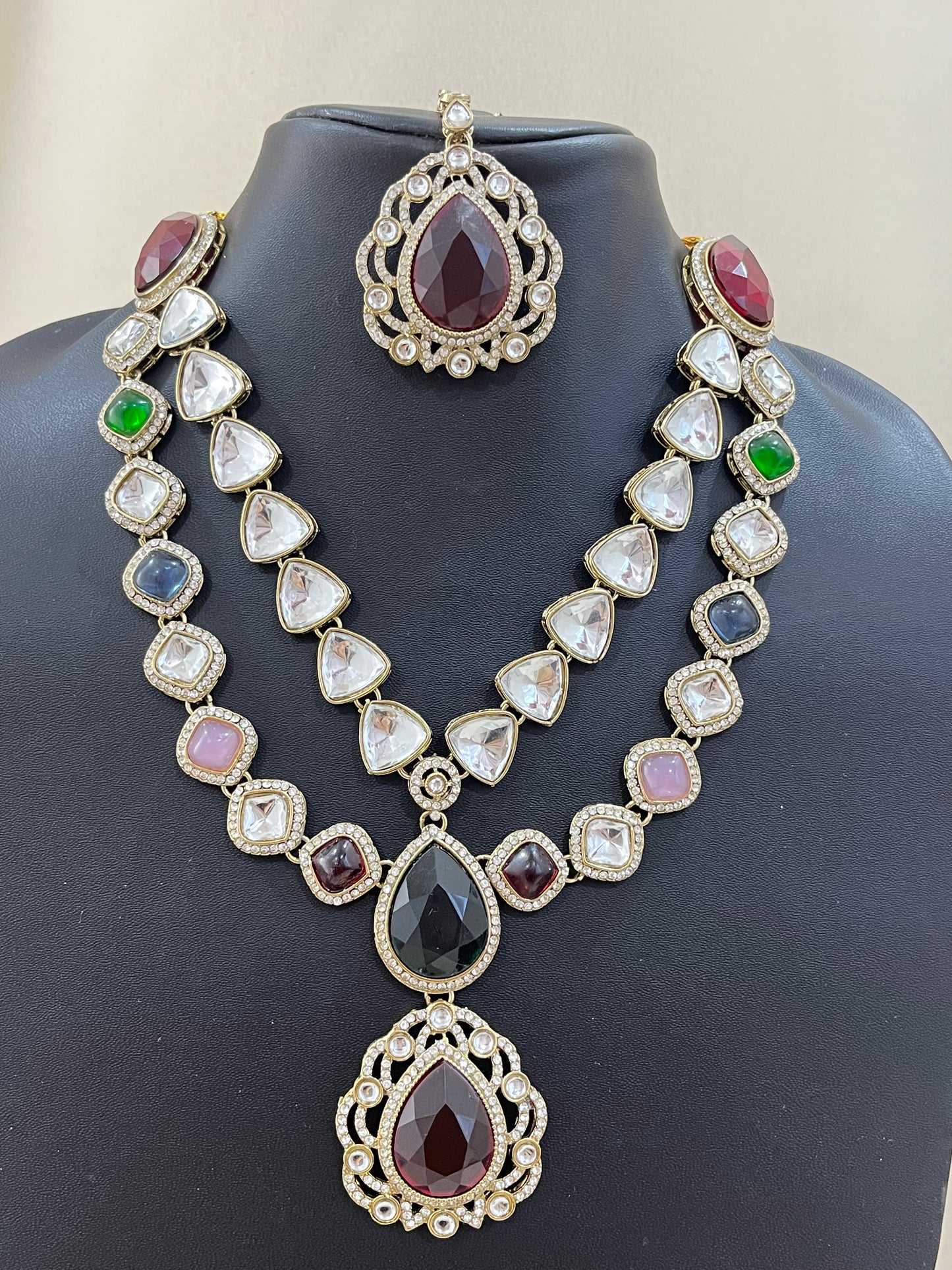 Kundan Necklace Set - Multi Color Dublet