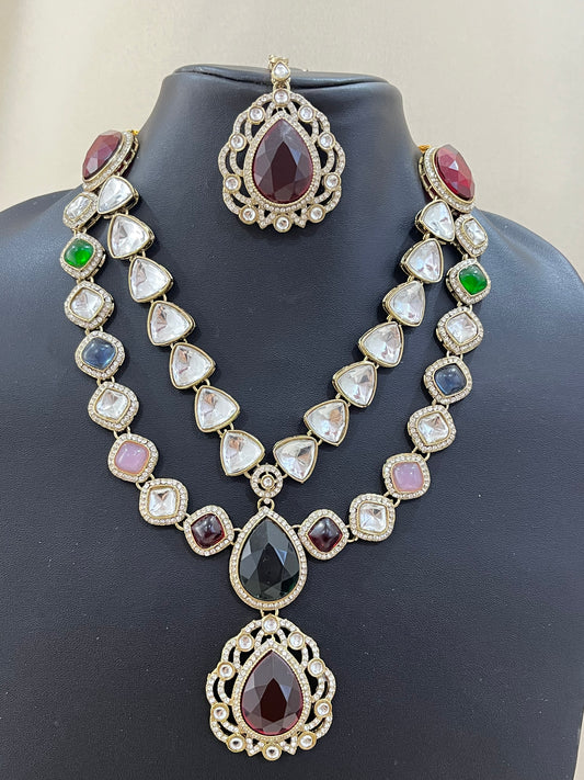 Kundan Necklace Set - Multi Color Dublet