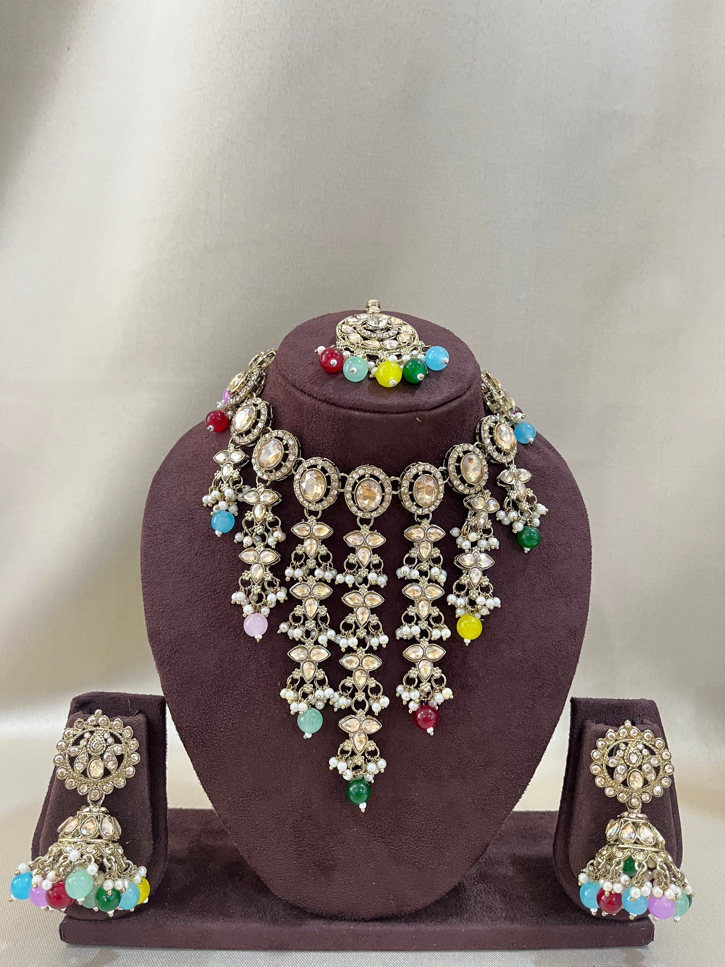Kundan Necklace V Necklace Set - Multi Color