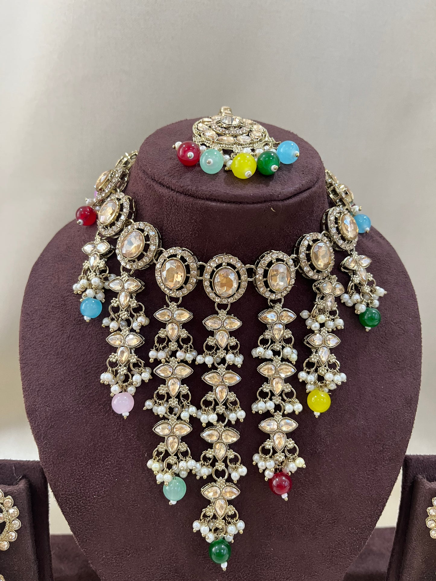 Kundan Necklace V Necklace Set - Multi Color
