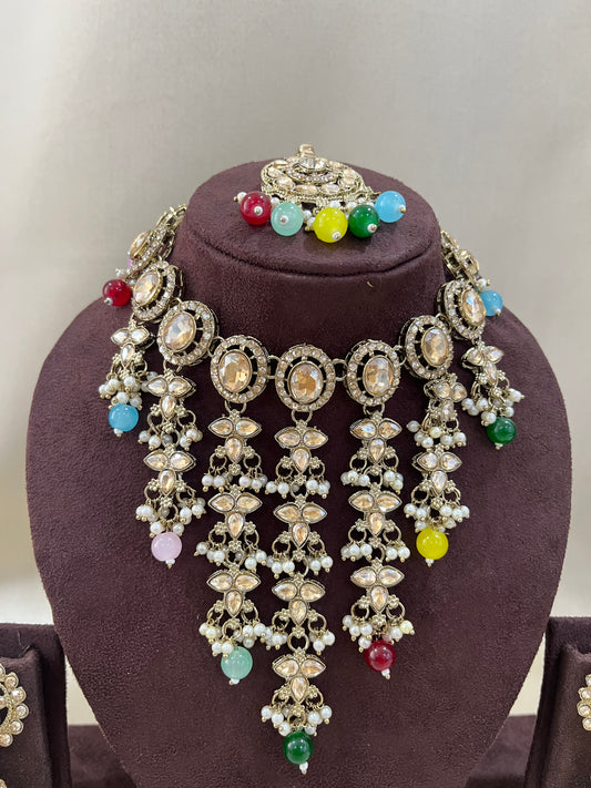 Kundan Necklace V Necklace Set - Multi Color