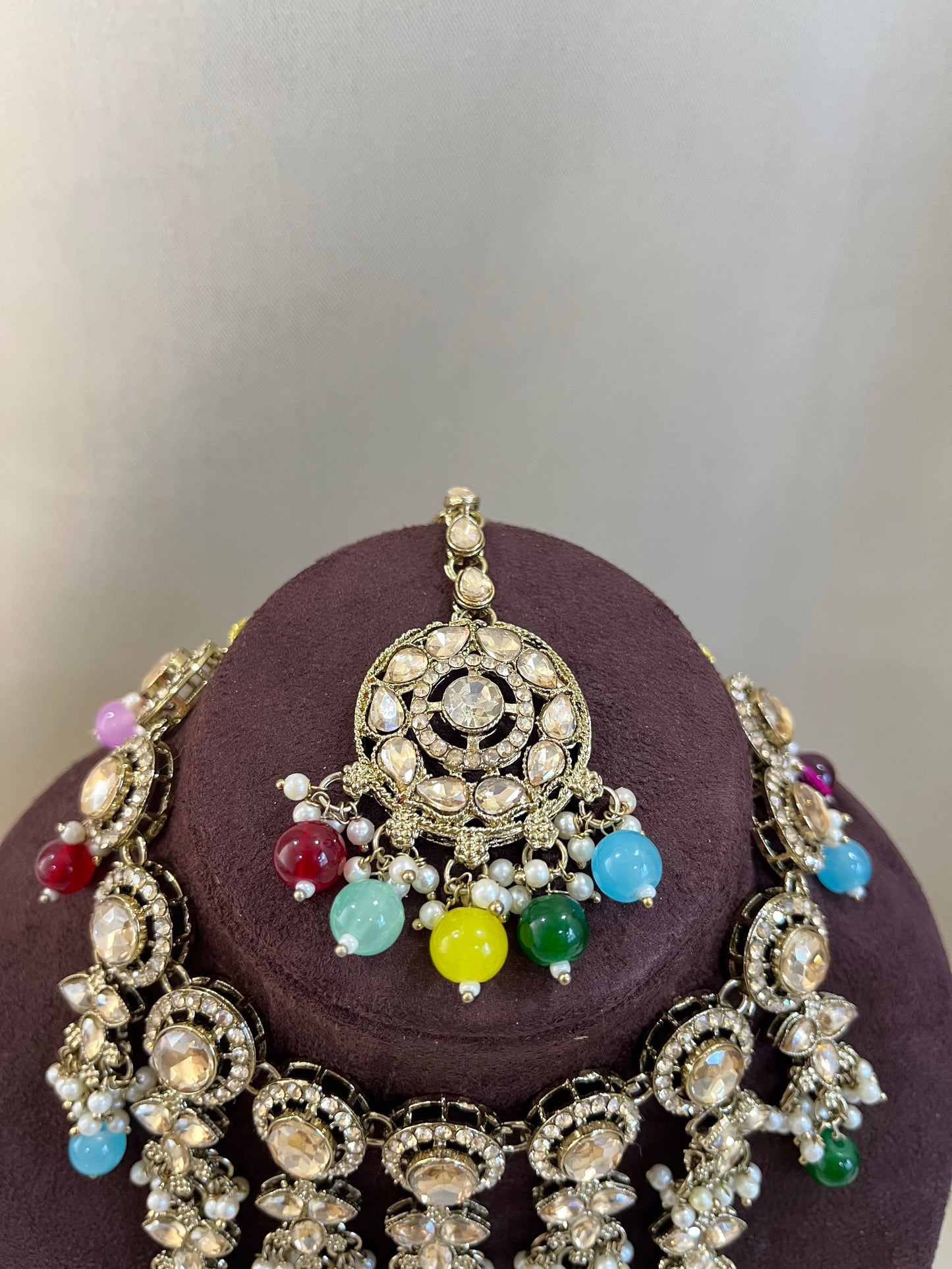 Kundan Necklace V Necklace Set - Multi Color