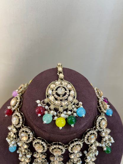 Kundan Necklace V Necklace Set - Multi Color