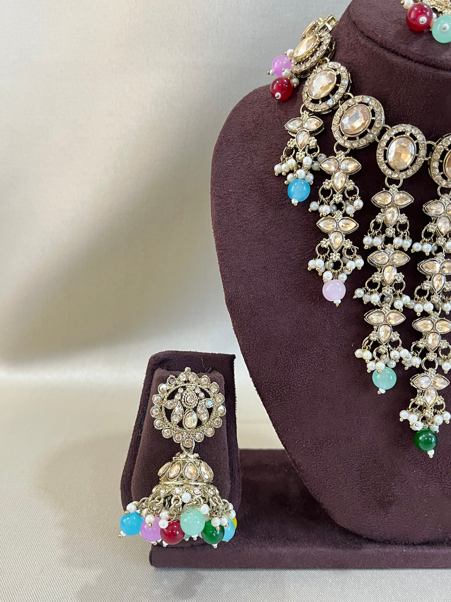 Kundan Necklace V Necklace Set - Multi Color