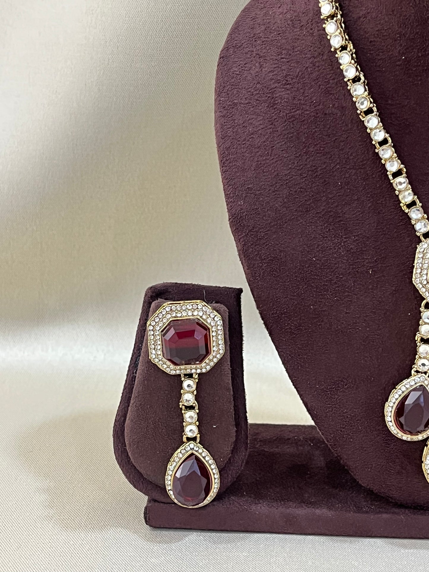Delicate Kundan Necklace Set - Ruby Red