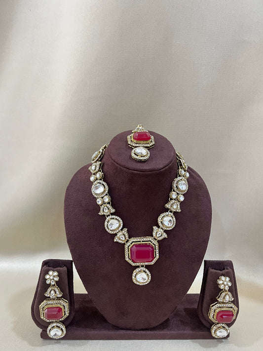 Kundan Necklace Set - Ruby Dublet