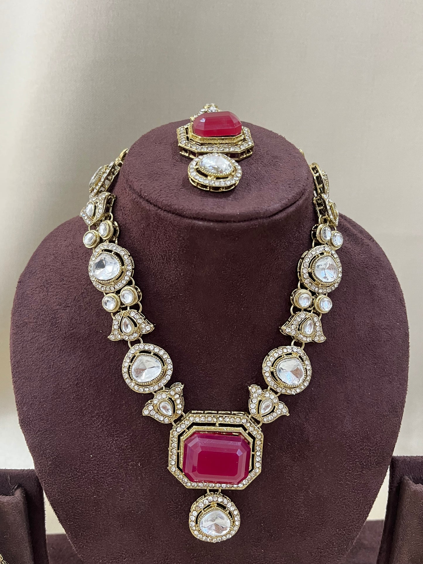 Kundan Necklace Set - Ruby Dublet