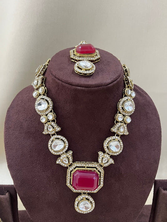 Kundan Necklace Set - Ruby Dublet