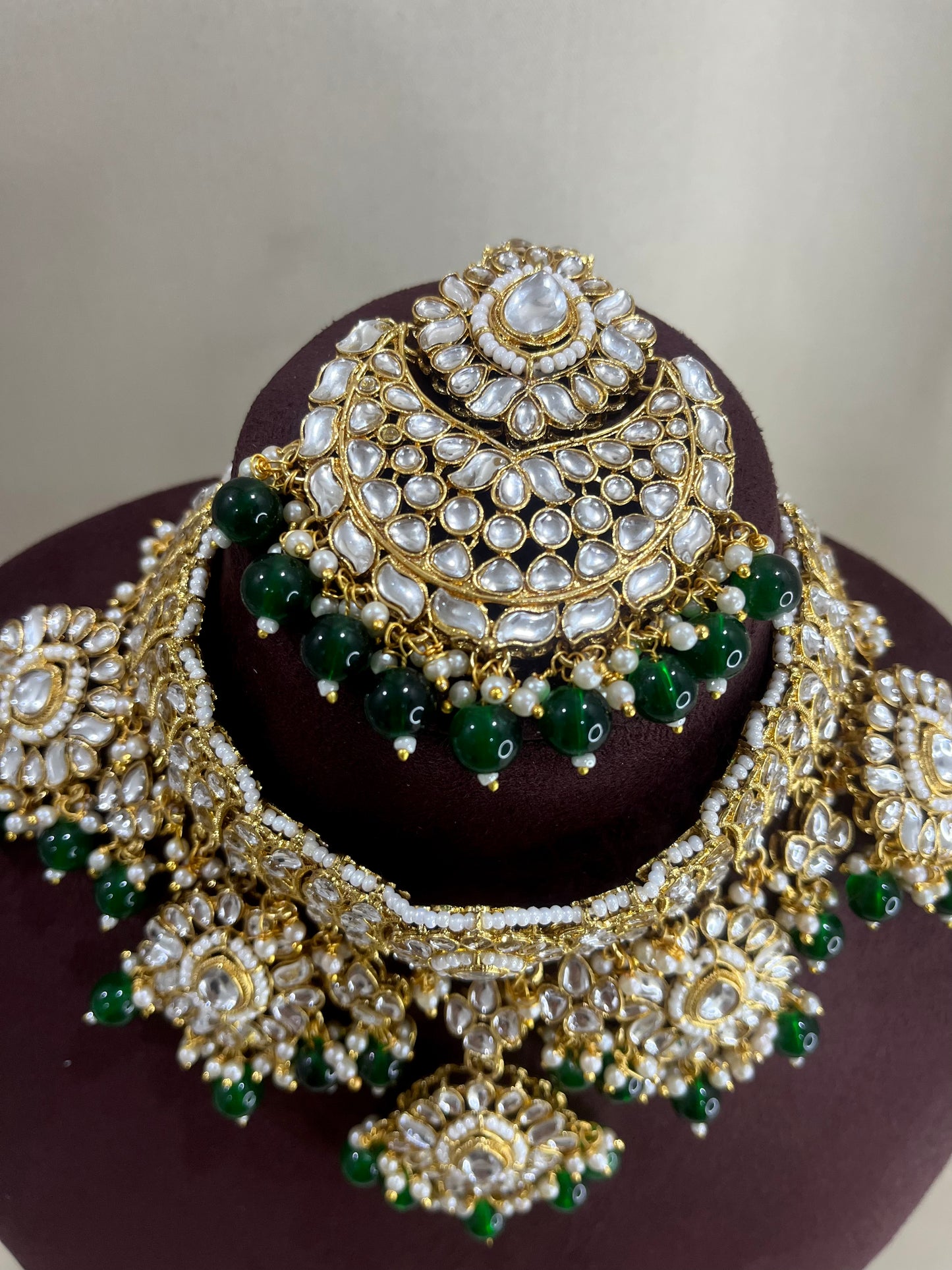 Kundan Polki Necklace Set - Emerald Green