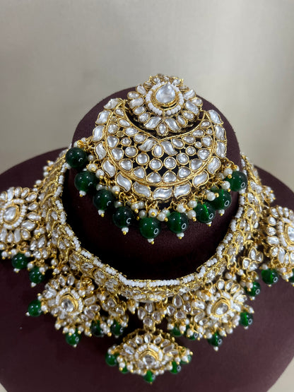 Kundan Polki Necklace Set - Emerald Green
