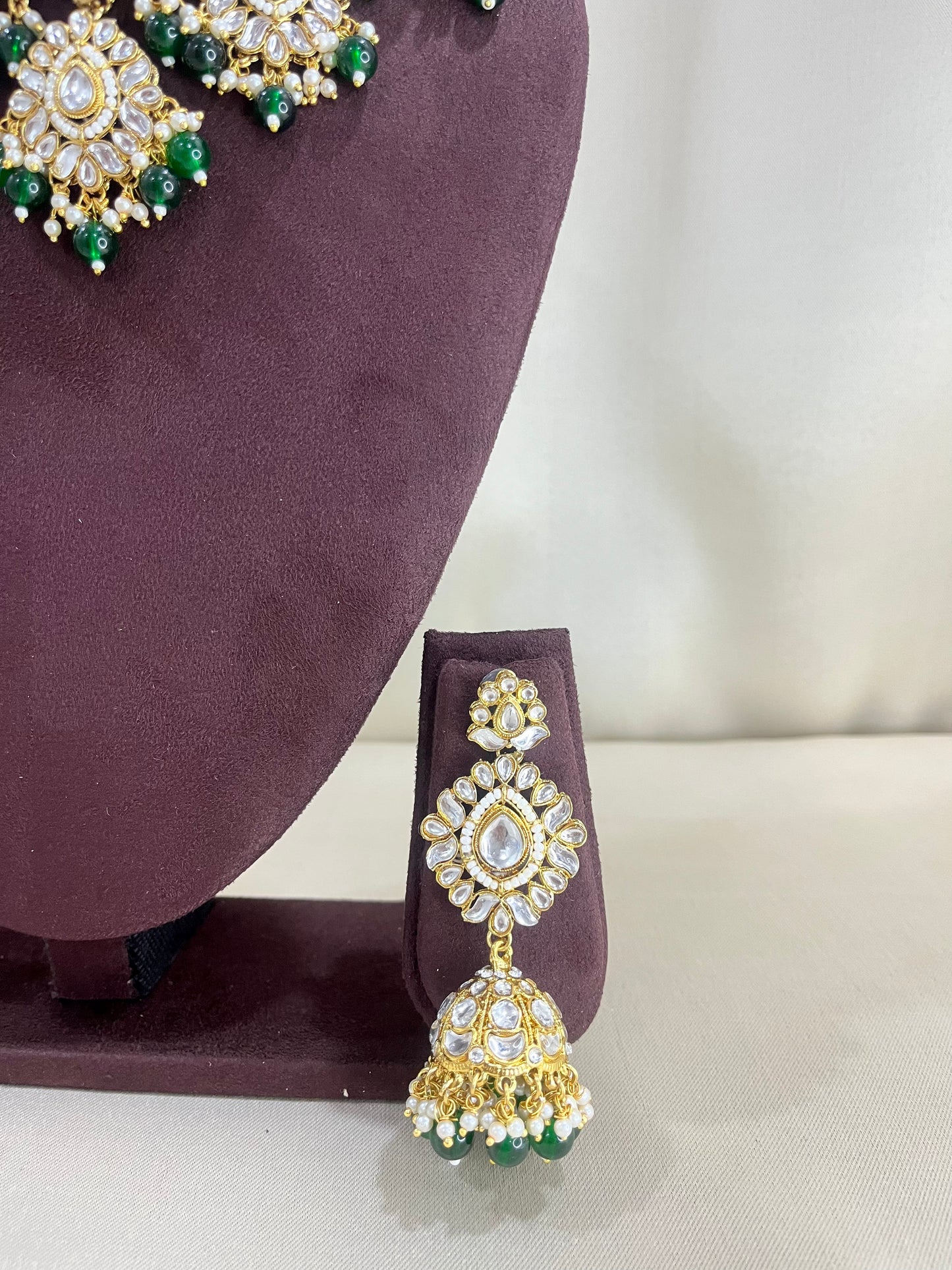 Kundan Polki Necklace Set - Emerald Green