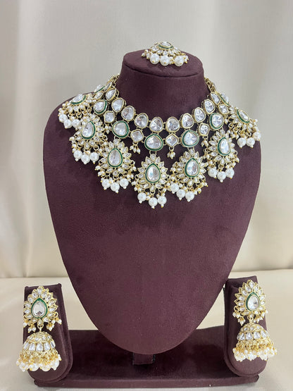Kundan Polki Necklace Set - Pearl White