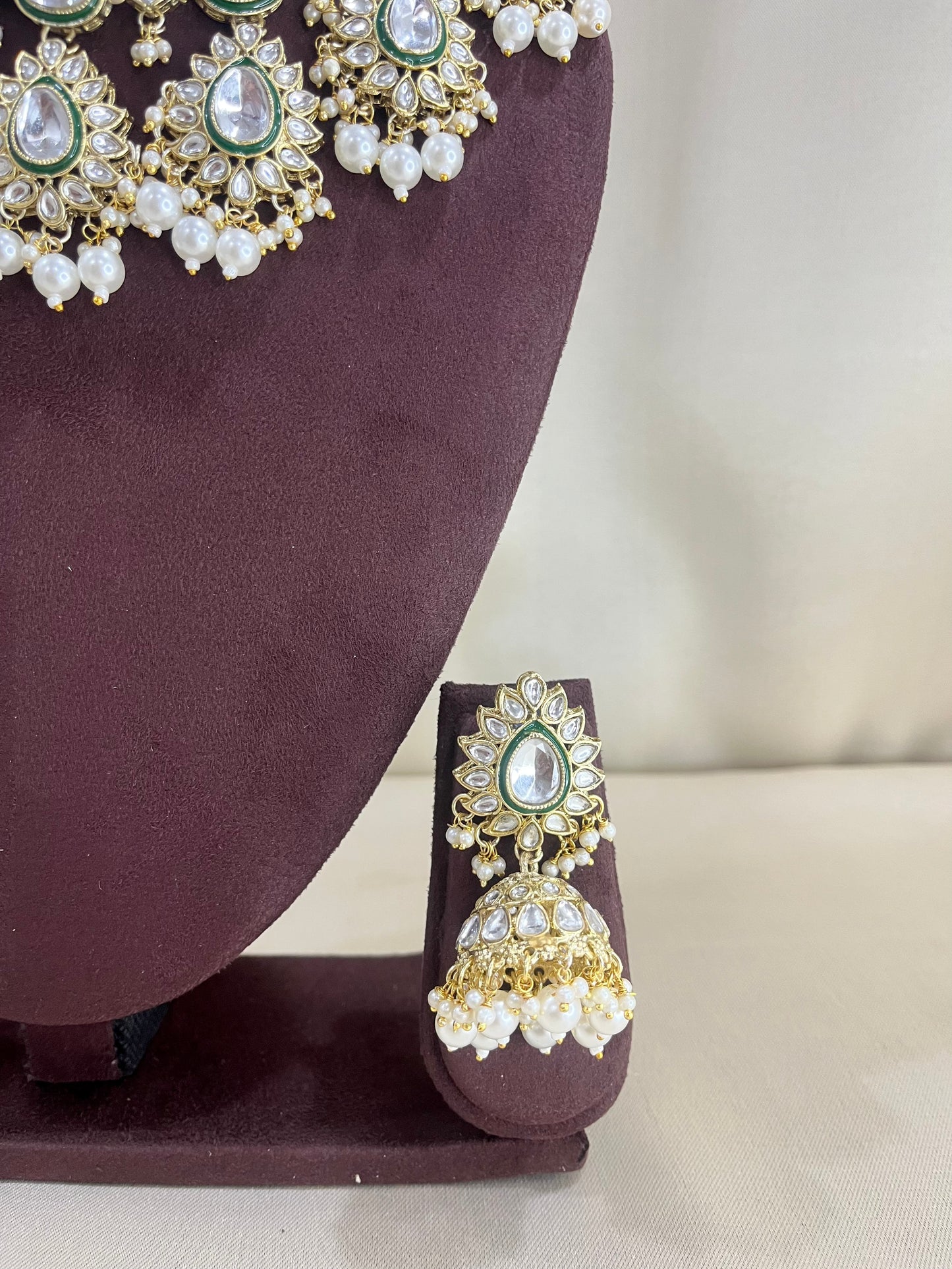 Kundan Polki Necklace Set - Pearl White