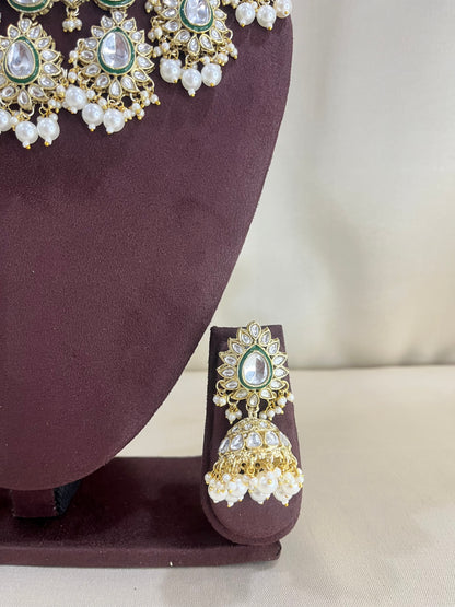 Kundan Polki Necklace Set - Pearl White