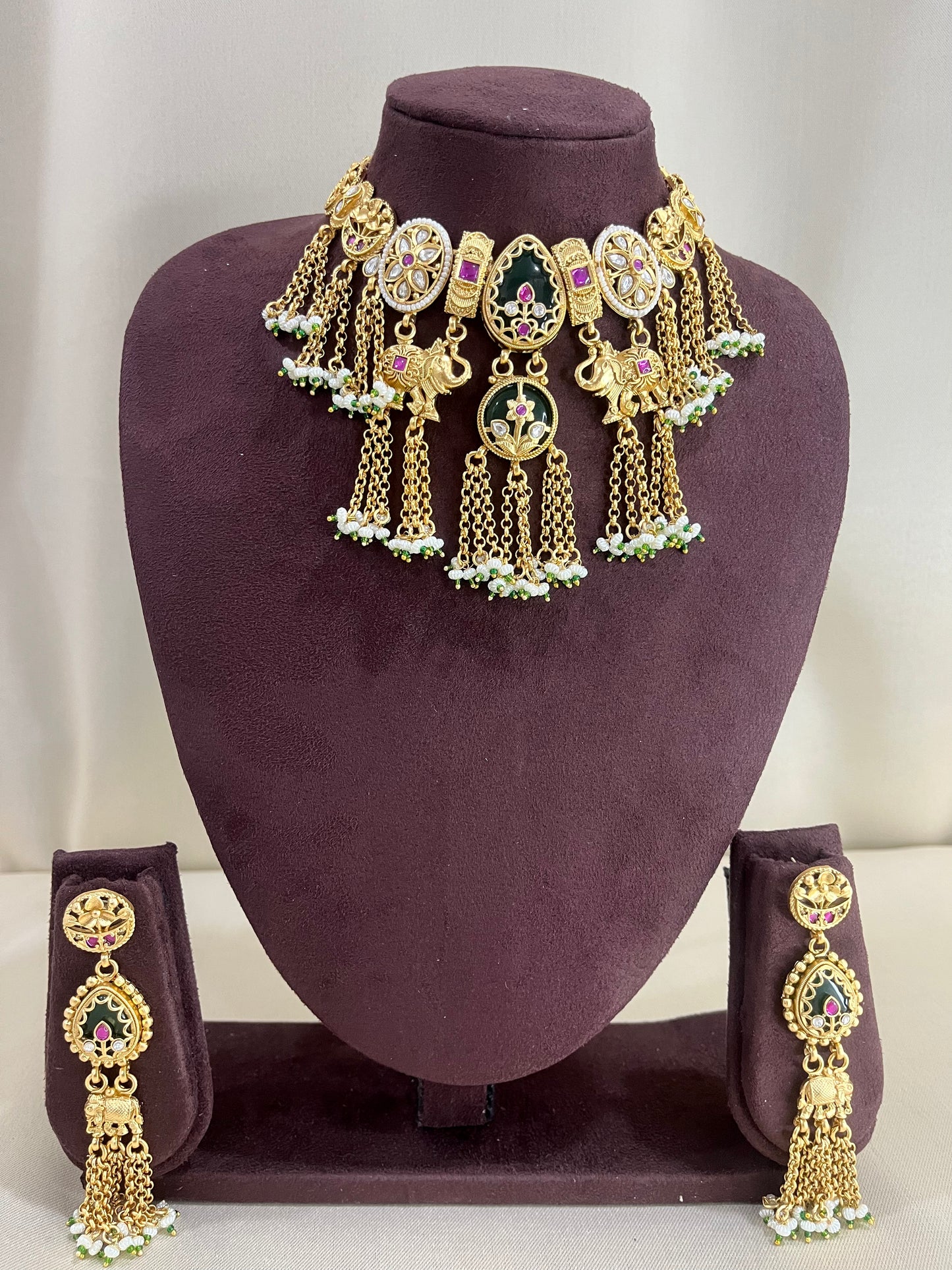 Heritage Chain Necklace Set - Green & Ruby
