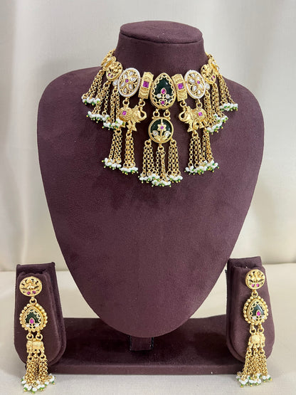 Heritage Chain Necklace Set - Green & Ruby