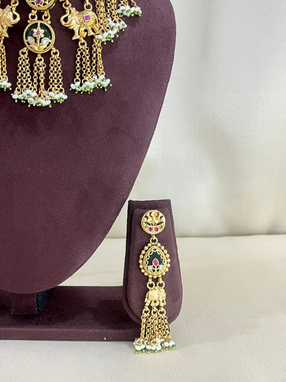 Heritage Chain Necklace Set - Green & Ruby