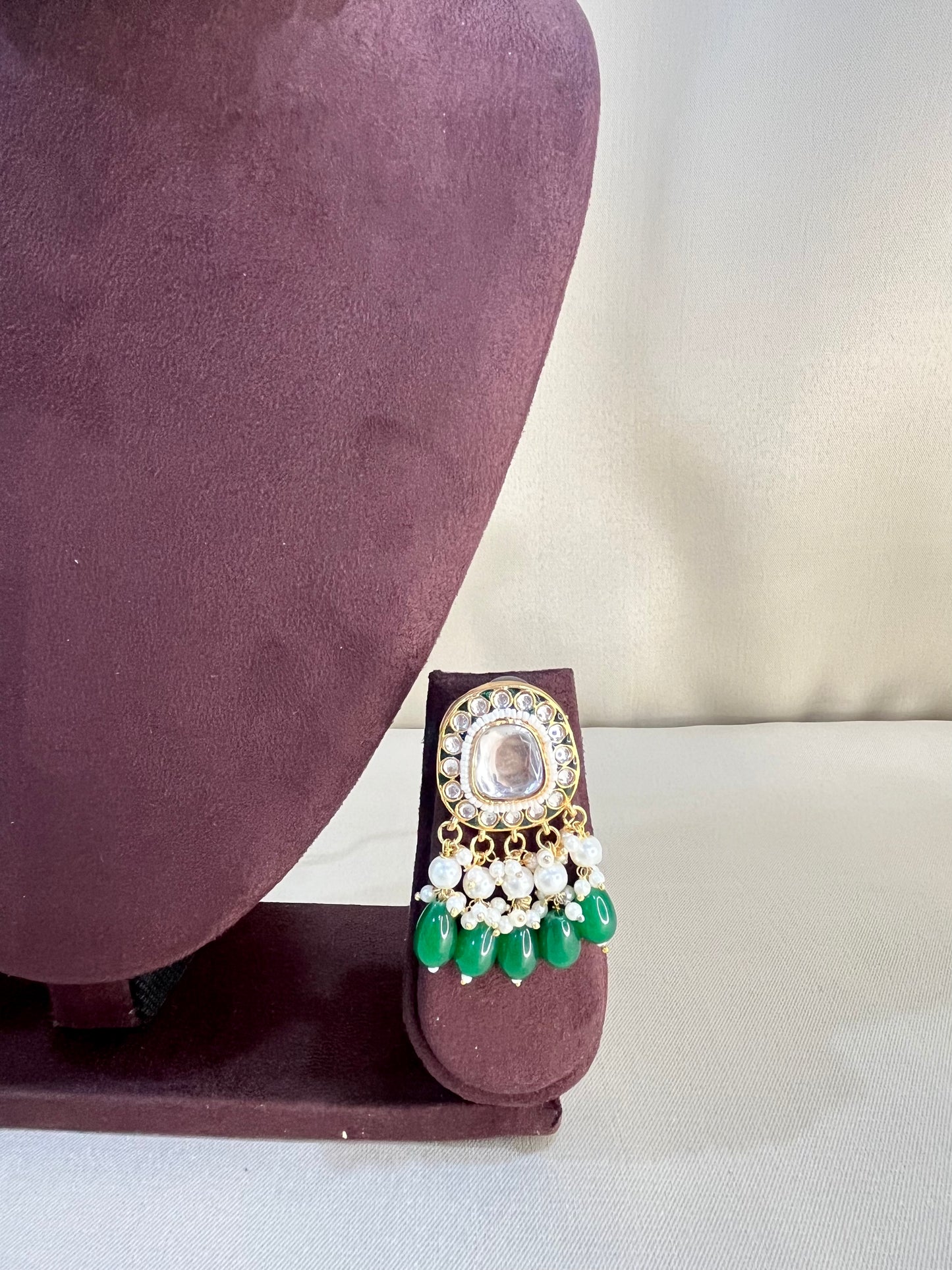 Polki Kundan Choker Set - Emerald Pearl