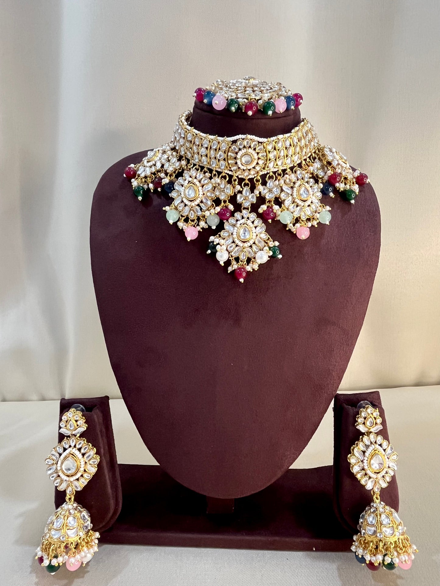 Polki Kundan Choker Set - Multi color