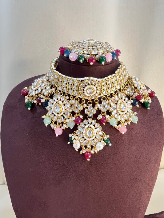 Polki Kundan Choker Set - Multi color