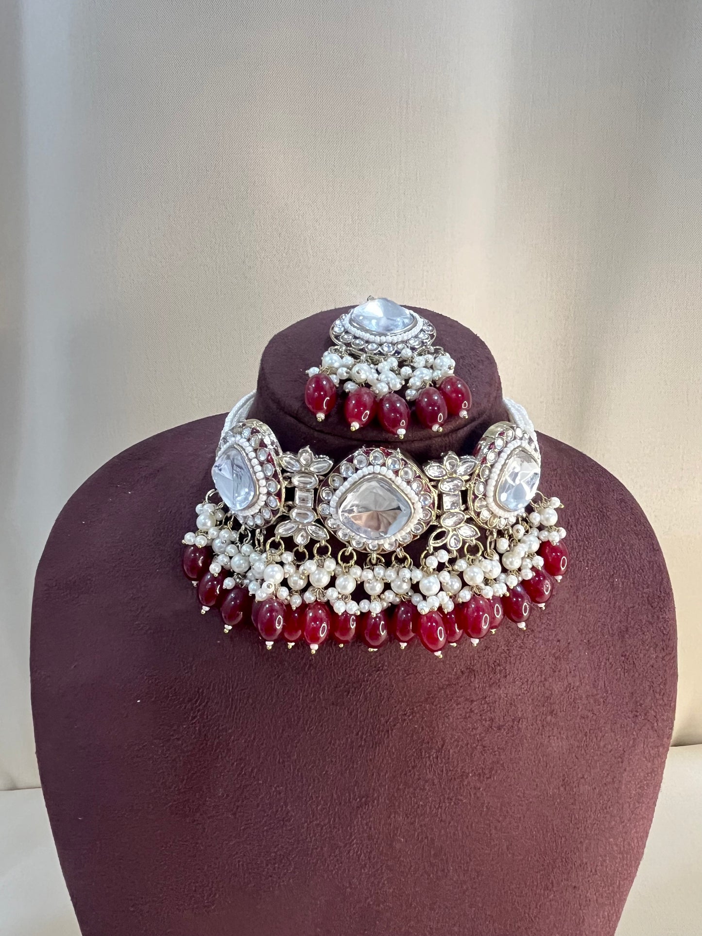Polki Kundan Choker Set - Ruby Pearl