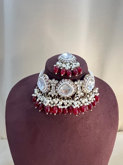 Polki Kundan Choker Set - Ruby Pearl