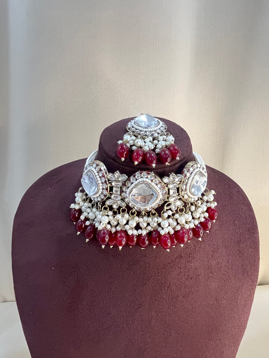 Polki Kundan Choker Set - Ruby Pearl