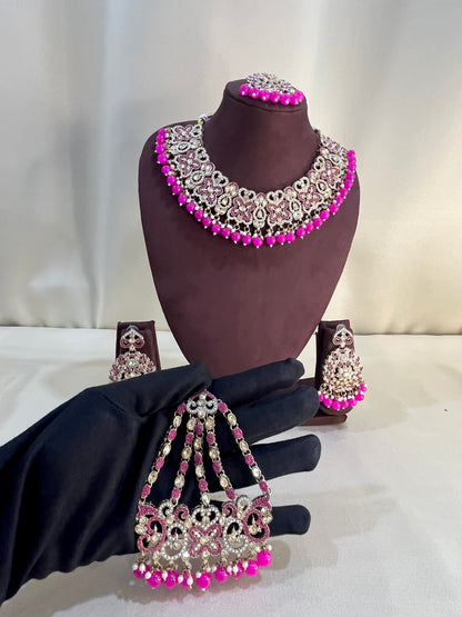 Reverse AD Semi Bridal Set With Pasa - Rani Pink