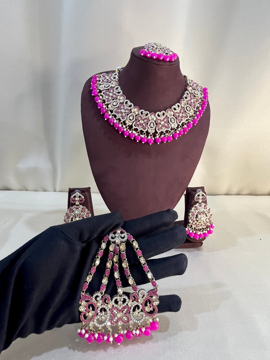 Reverse AD Semi Bridal Set With Pasa - Rani Pink