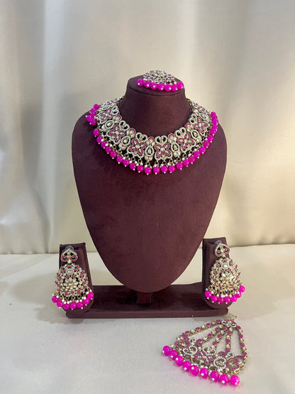 Reverse AD Semi Bridal Set With Pasa - Rani Pink