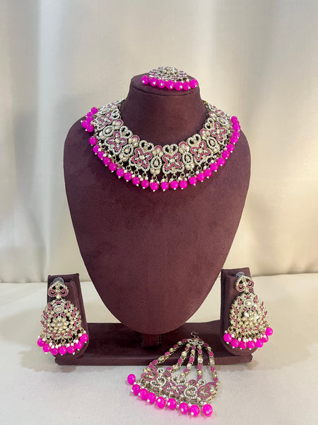 Reverse AD Semi Bridal Set With Pasa - Rani Pink