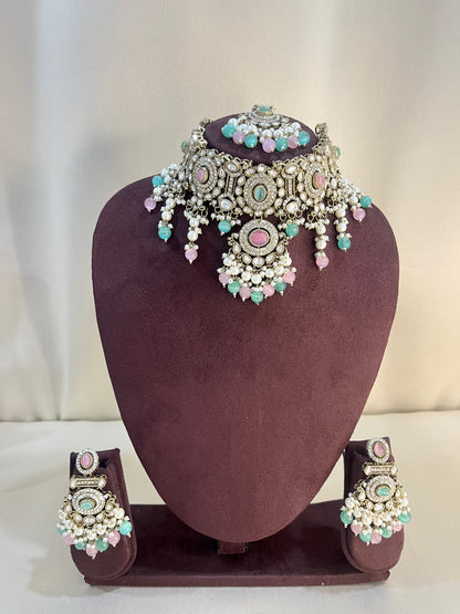 Kundan Choker Set - Pink & Mint