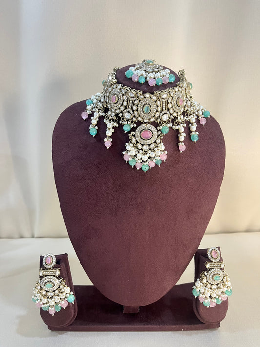 Kundan Choker Set - Pink & Mint